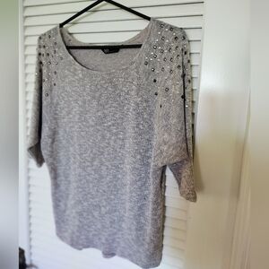 SJS Gray Sweater With Shoulder Embellishments Size Large Very Soft